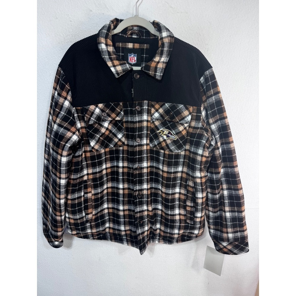 NFL Baltimore Ravens Jacket Plaid Quilted Thermal Lined L Football Cabincore